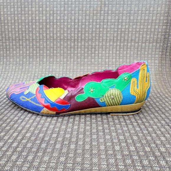 Vtg 80’s Beverly Feldman Women’s 8.5 Leather Wedge Flats Southwest Cowboy Desert - Picture 4 of 11